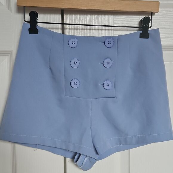 Women's Blue Buttoned Shorts - Picture 3 of 16